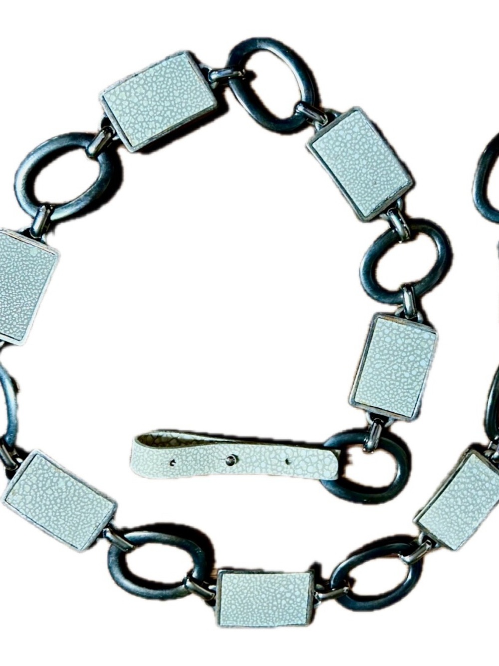 Women’s ~ Size Medium ~ Adjustable Chain Metal Square Silver & Beige ~ Belt